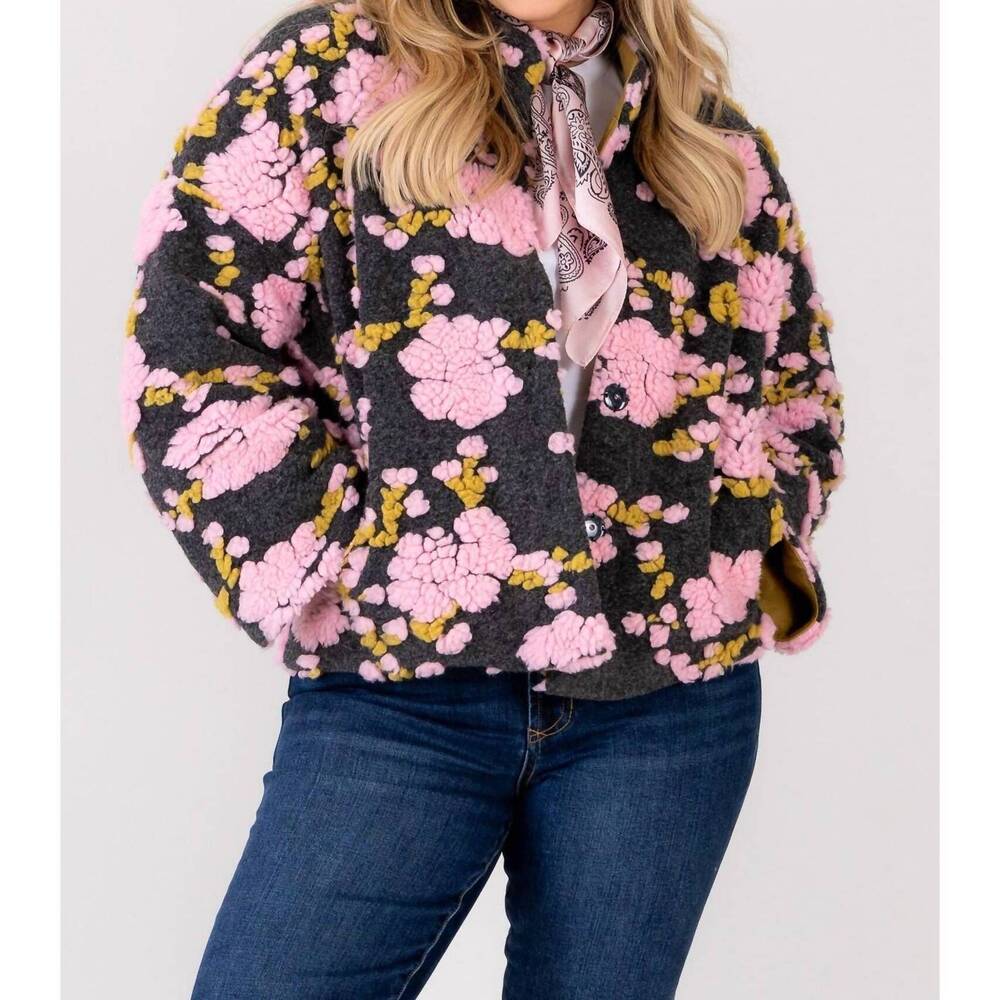 NEW IVY JANE puff floral jacket in charcoal